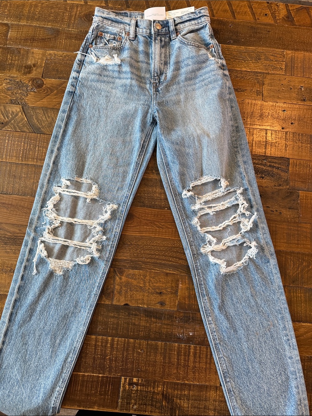 American Eagle Outfitters Light Blue Distressed Straight Leg Jeans